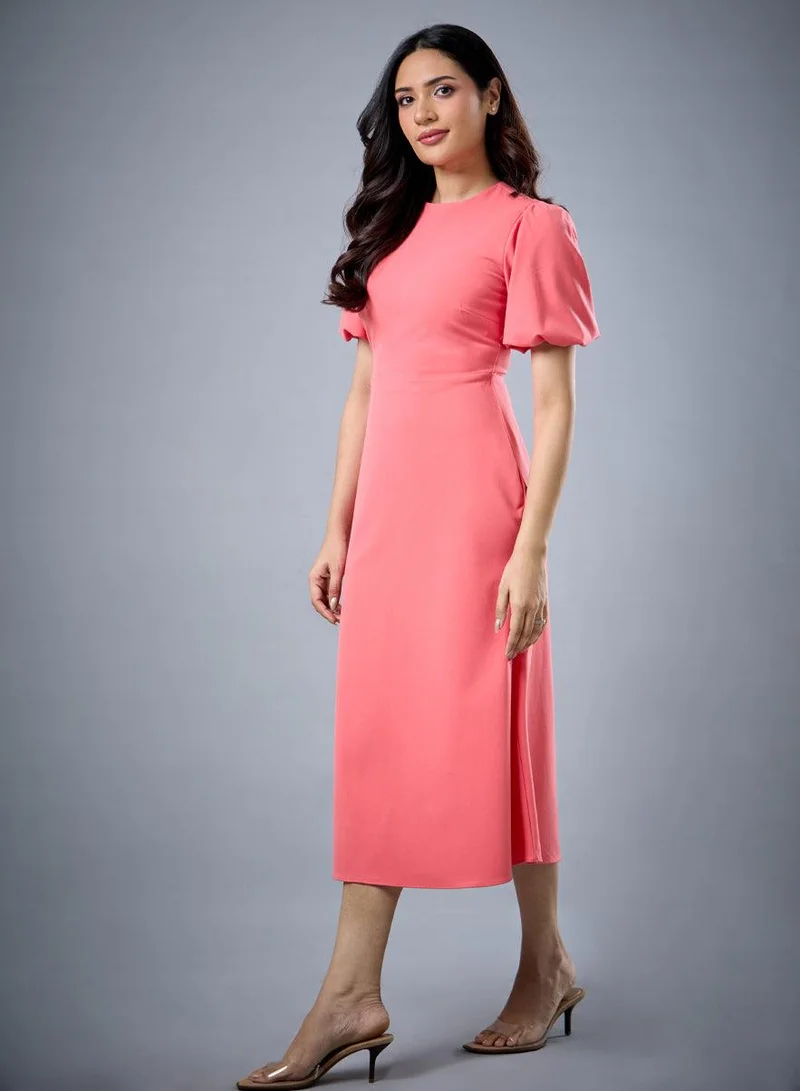 زجزاج Balloon Sleeve Aline Formal Orange Dress
